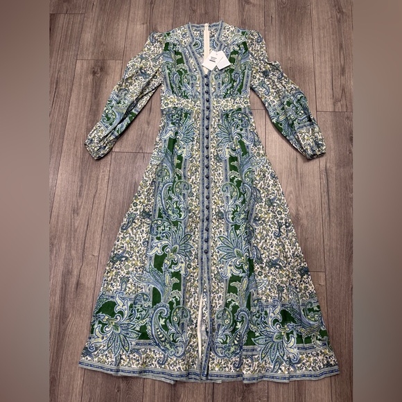 NWT Zimmermann Ottie Plunge Midi Dress in Green Paisley US SZ 6 - Picture 5 of 12